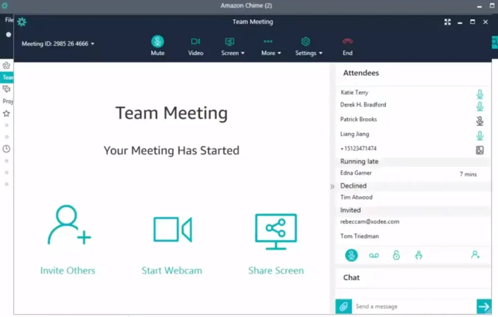 Amazon chime basic screen during meeting
