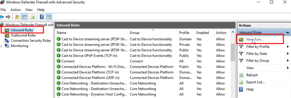 add a new rule to Windows firewall to allow ICMP ping