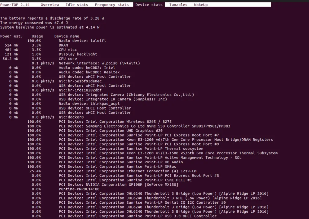 Check device status to optimize Linux battery life