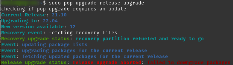 Release upgrade status: release upgrade aborted: failed to downgrade packages