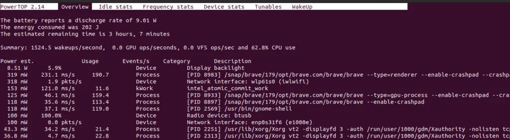 Measure Ubuntu battery life with PowerTOP